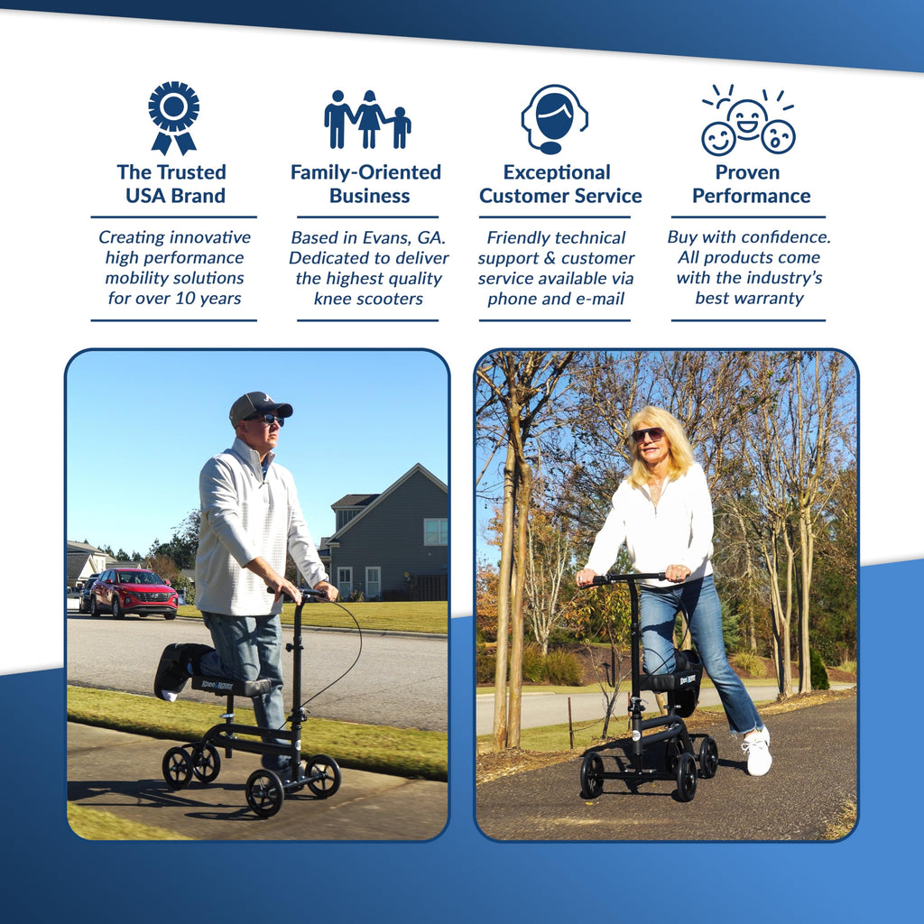 KneeRover Economy Steerable Knee Scooter – Foldable Mobility Aid & Knee Walker with Adjustable Handlebar and Comfortable Knee Pad for Adults (Black)