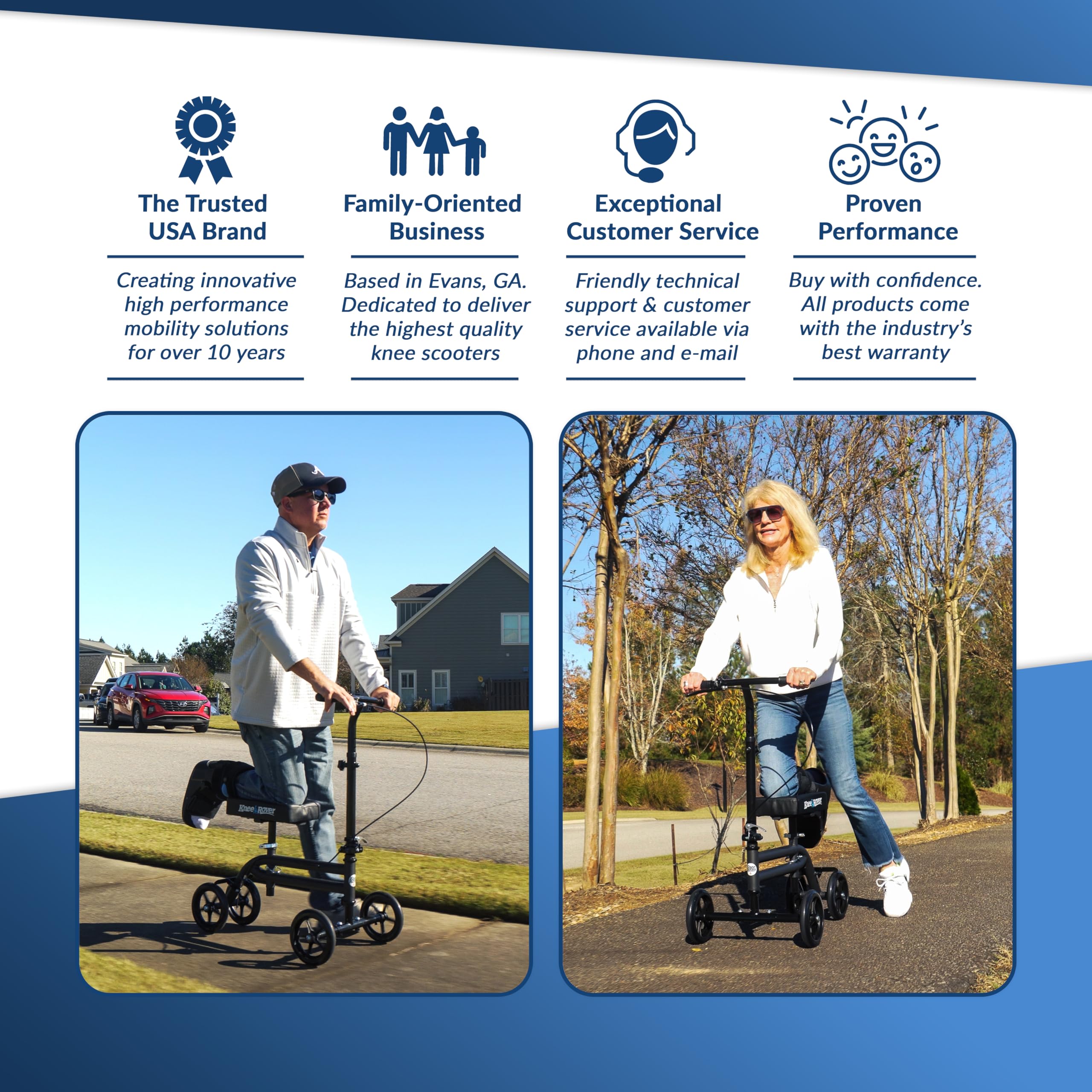 KneeRover Economy Steerable Knee Scooter – Foldable Mobility Aid & Knee Walker with Adjustable Handlebar and Comfortable Knee Pad for Adults (Black)