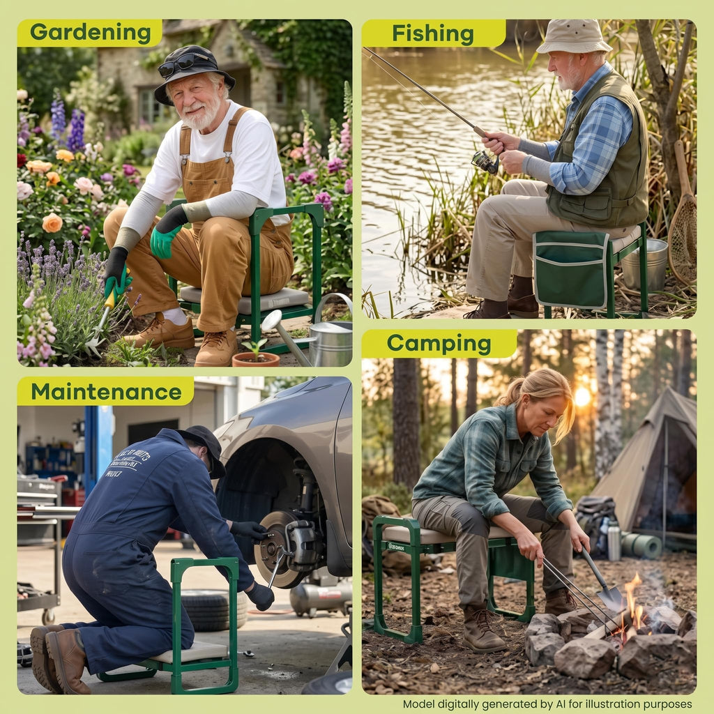 Saker Garden Kneeler and Seat Foldable Gardening Stool with Extendable Legs