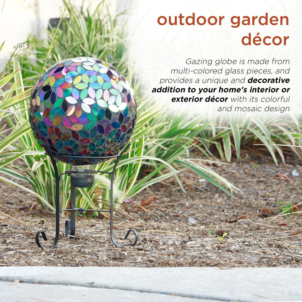 Alpine Corporation 10" Diameter Indoor/Outdoor Glass Mosaic Gazing Globe Yard Decoration, Purple Pearlized Petals Design