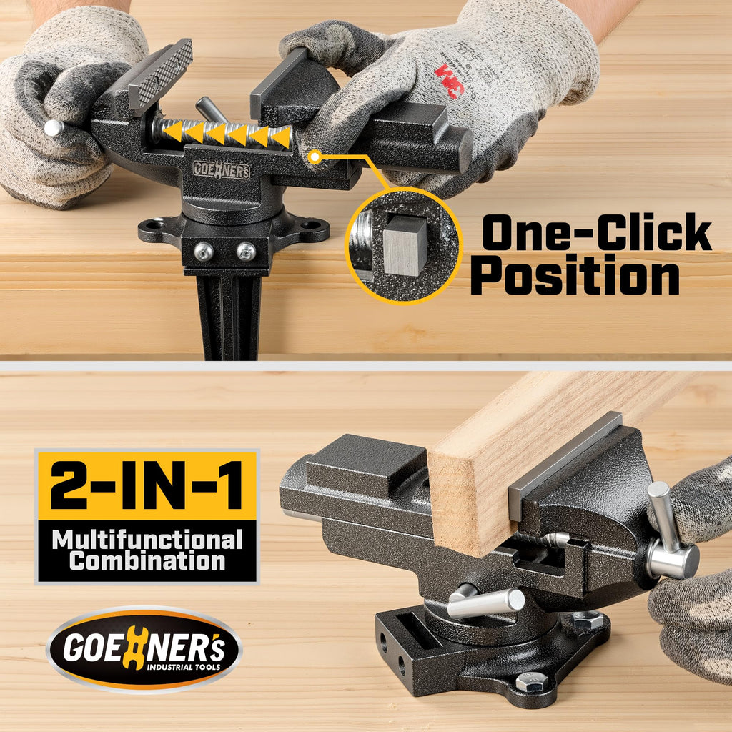 Dual-Purpose Combined Universal Vise 3.3" with 360° Swivel Base, Bench Vise or Table Vise Clamp-On with Quick Adjustment, Movable Home Vice for Woodworking