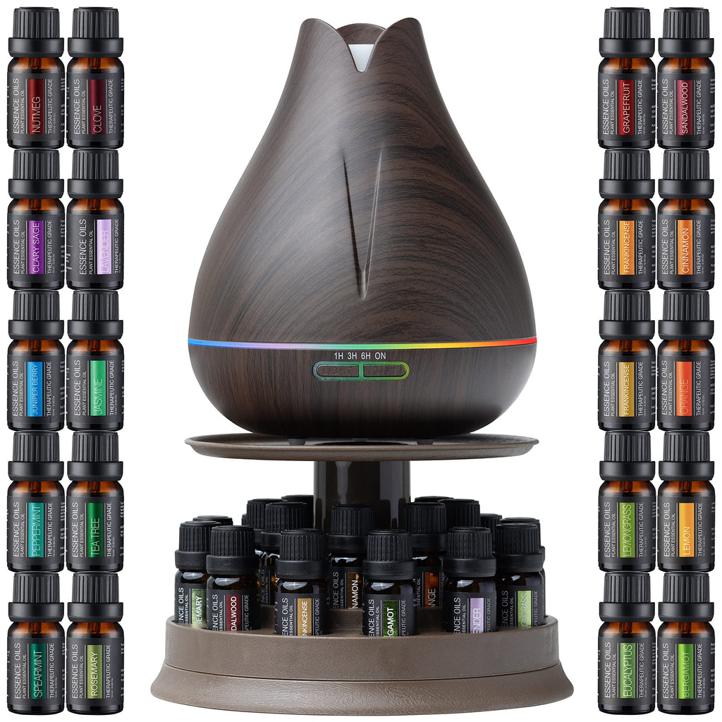 Pure Daily Care Aromatherapy Essential Oil Diffuser Gift Set with 20 Oils and Rotating Stand 400ml Ultrasonic Diffuser with 20 Essential Plant Oils - 4 Timers and 7 Ambient Light Settings