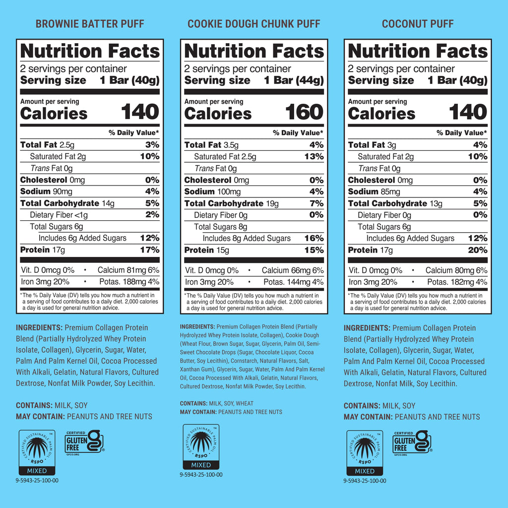 BUILT Bar Puff Protein Bars - Variety Pack - 15-17g Protein Snack Bars with Collagen - Calorie Conscious & Gluten Free - 12 Count, Variety May Vary