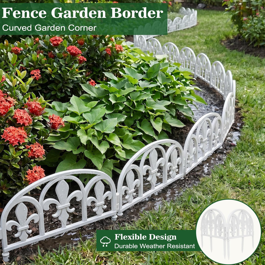 BiuBiubulu 22ft White Garden Edging Border 19 Panels Plastic Landscape with 57 Anchoring Spikes Decorative Lawn Barrier Fence Liner for Flower Bed Yard