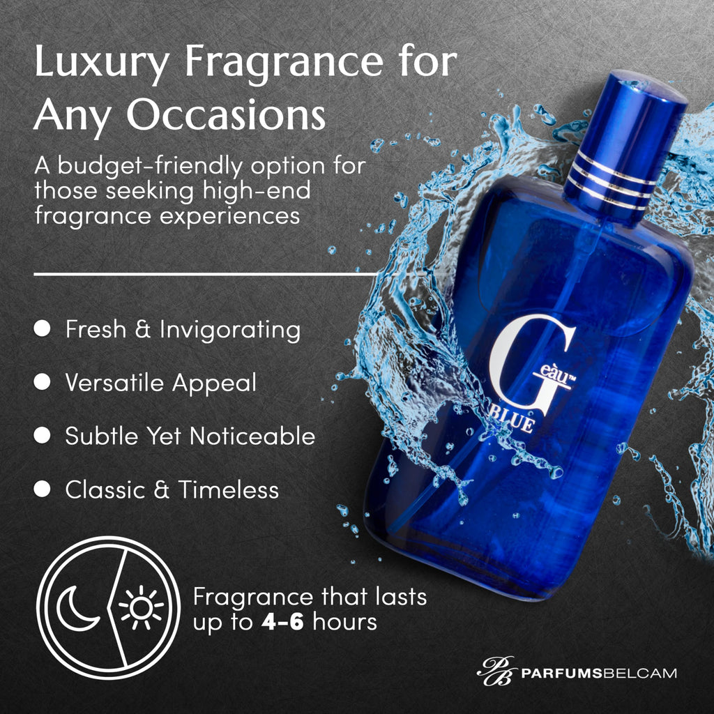 PB ParfumsBelcam G Eau Blue Eau de Toilette Spray ��� Men���s Cologne, Long-Lasting Summer Fragrance for Men and Teen Boys, Perfume para Hombre ��� 3.4 Fl Oz ��� Fresh Blue Scent