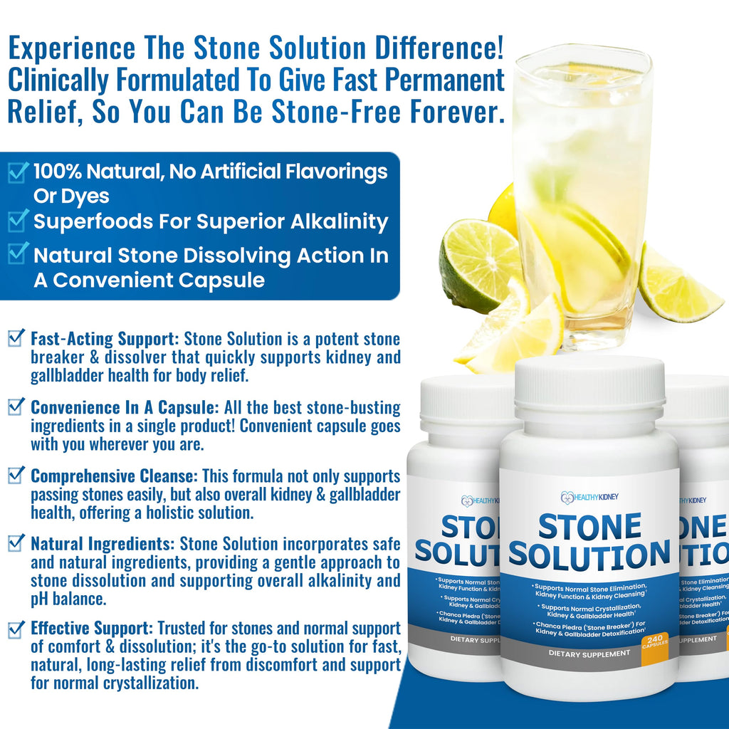 Stone Solution Capsules- Natural Dissolver, Kidney Stone Support & Kidney Cleanser Chanca Piedra Stone Breaker Gallbladder Cleanse, Flush & Stop Recurrence, Stone Relief 60 Servings