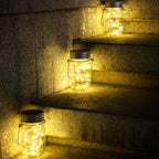 GIGALUMI Hanging Mason Jar Solar Lights, 6 Pack 30 Led Hanging Solar Lanterns Outdoor Waterproof, Hangers and Jars Included, Outdoor Decor for Balcony, Garden, Patio, Yard, Wedding