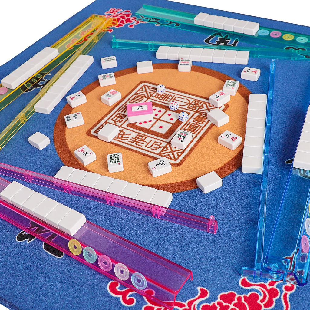GUSTARIA American Mahjong Game Set, 166 Premium White Tiles, 4 All-in-One Color Rack/Pushers, Complete Mahjong Set Blue Carrying Bag