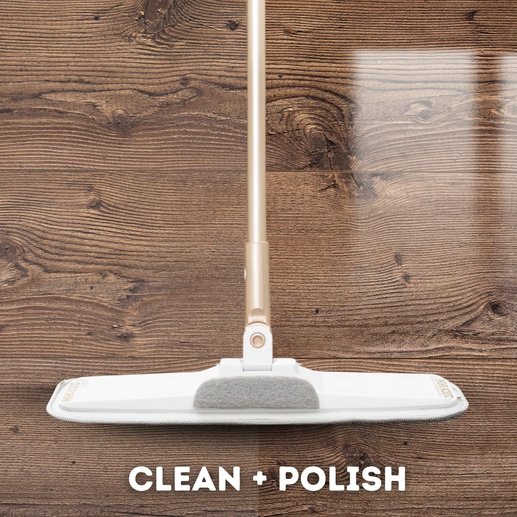 Quick Shine Ultimate Gold Clean + Polish Mop Kit | All-in-One 9 Pc Kit w/Interchangeable Attachments | No Batteries Needed | Pro Cleaning System for All Floor Types | 2-in-1 Mop