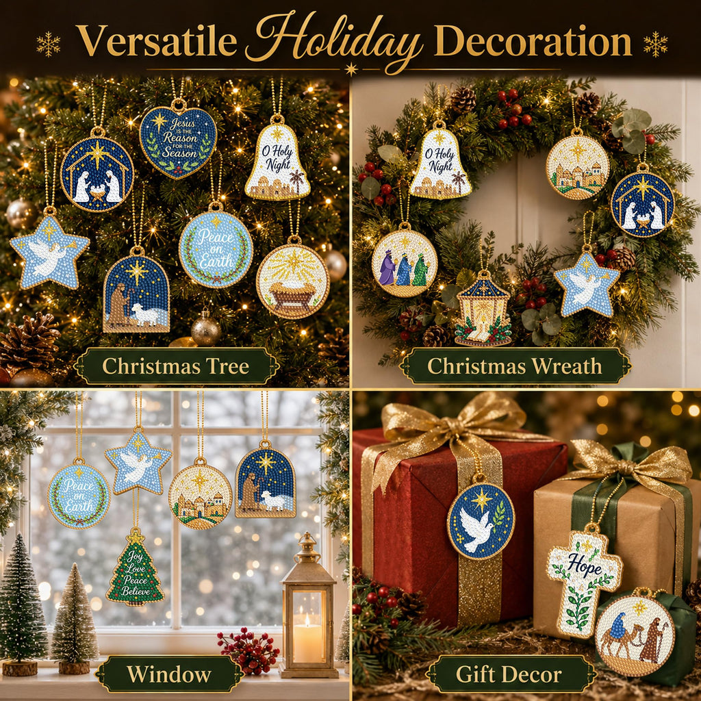 JOPHMO 16 Pcs Christmas Diamond Art Ornaments Kit - Nativity Scene