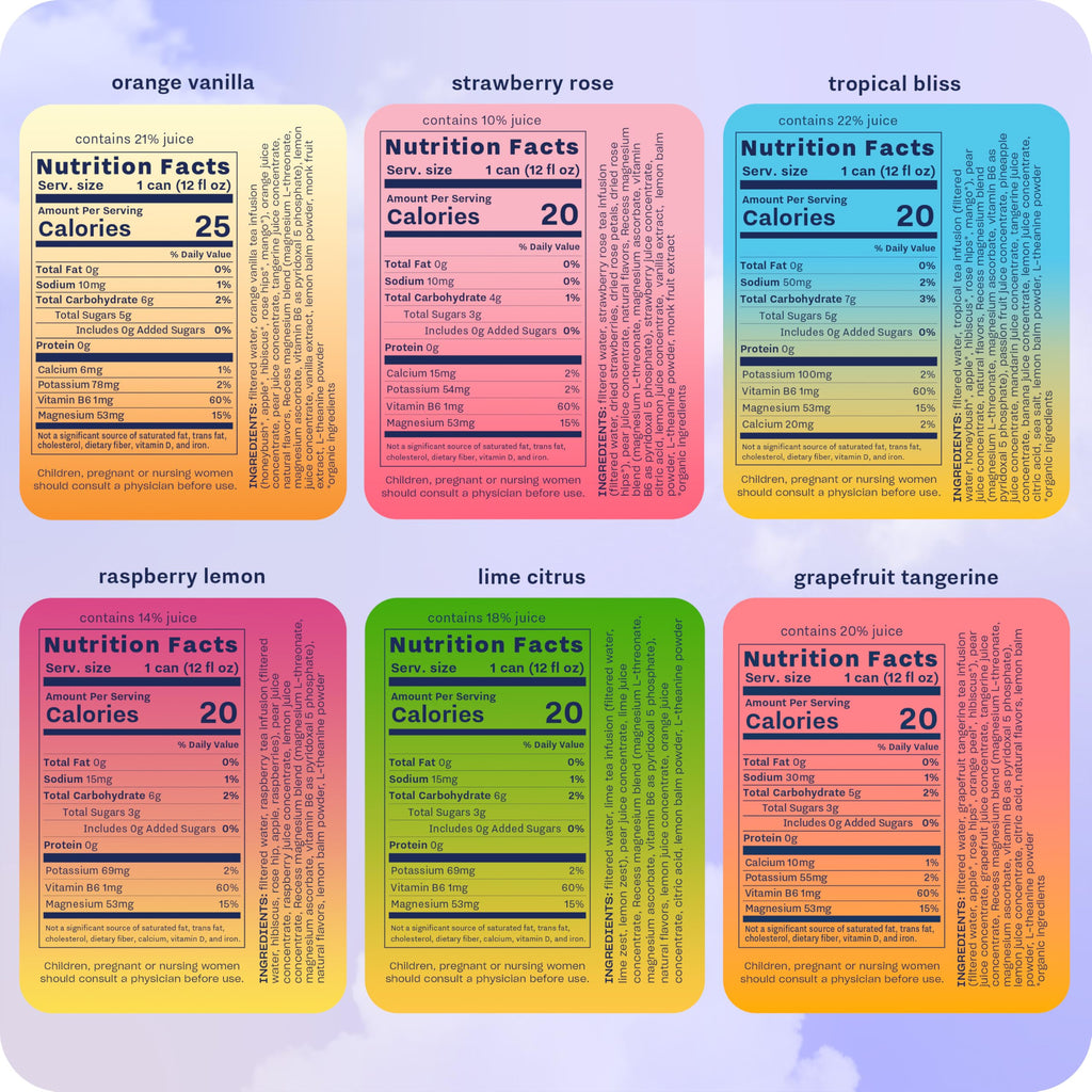 Recess Mood Magnesium Supplement Drink Calming Beverage, 12 Ounce (Variety Pack, 12 Pack) *Greatest Hits Sampler*