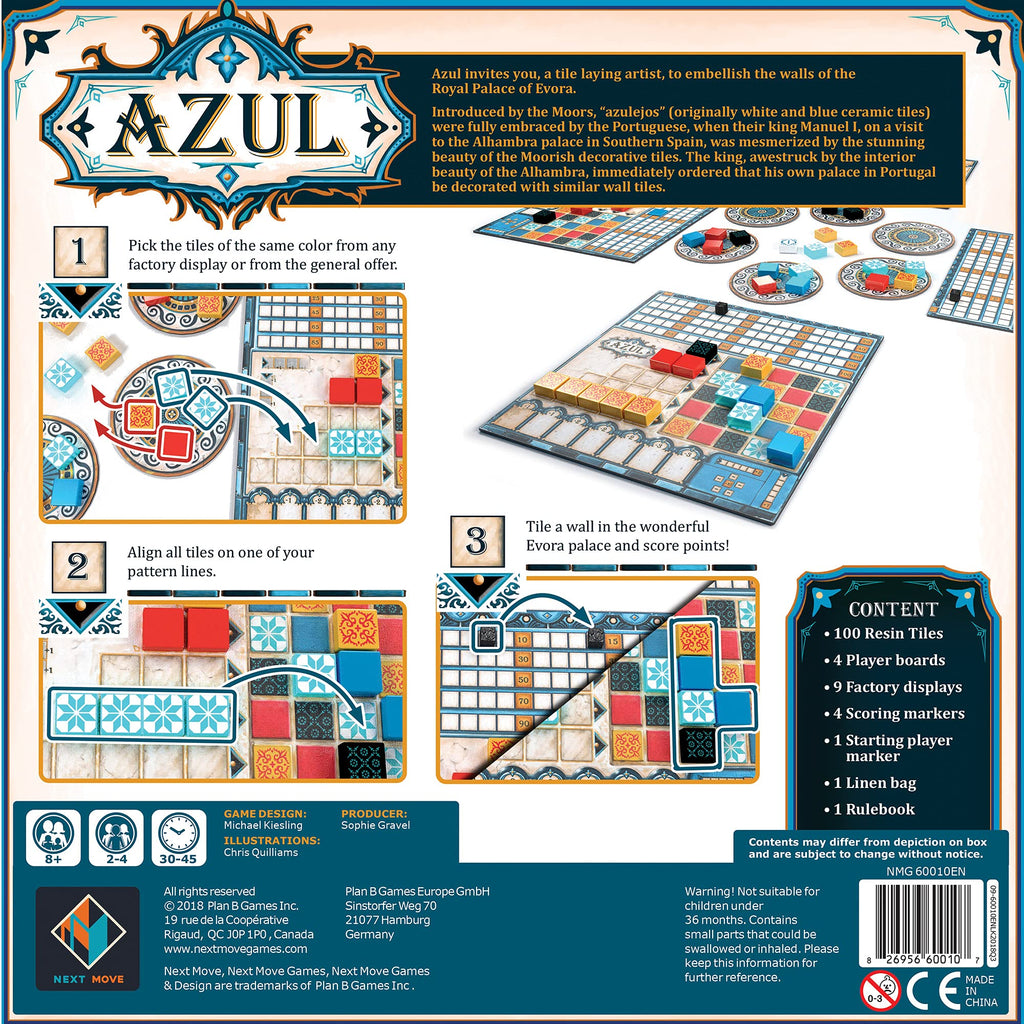 Azul Mosaic Tile-Placement Strategy Board Game, 2-4 Players, 30-45 Min