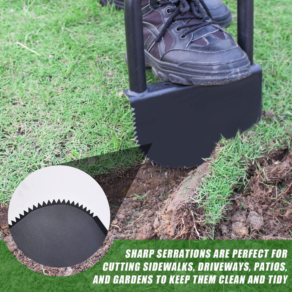 BARAYSTUS Height Adjustable Garden Edger Tool, Hand Steel Edger, Half Moon Lawn Edger, Saw-Tooth with Very Sharp Blade Manual Edger