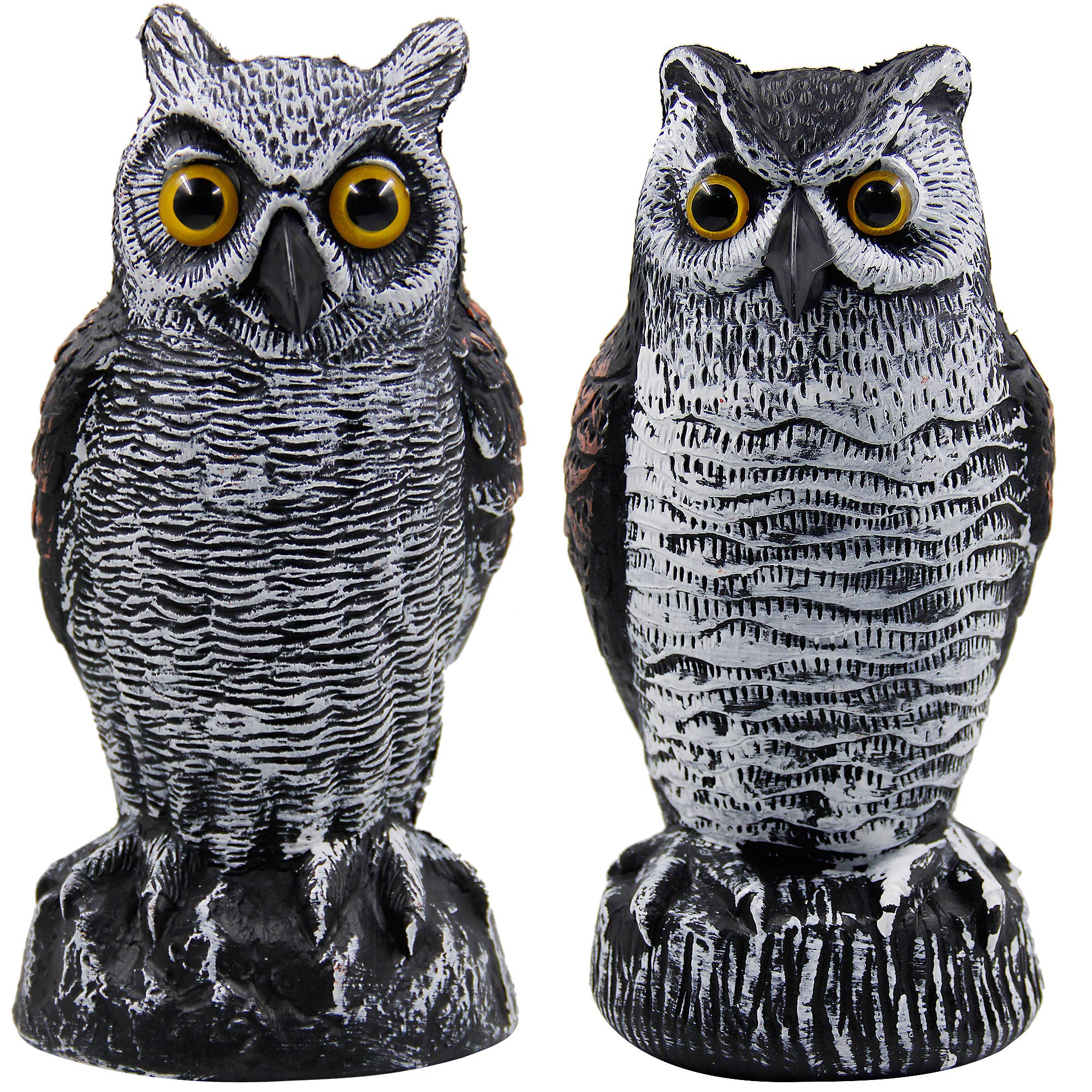 Hausse 2 Pack Fake Horned Owl Bird Scarecrow Decoy 10.5 Inch Height, Plastic Deterrents, Halloween Decoration, Nature Enemy Pest Repellent for Outdoor Garden Yard