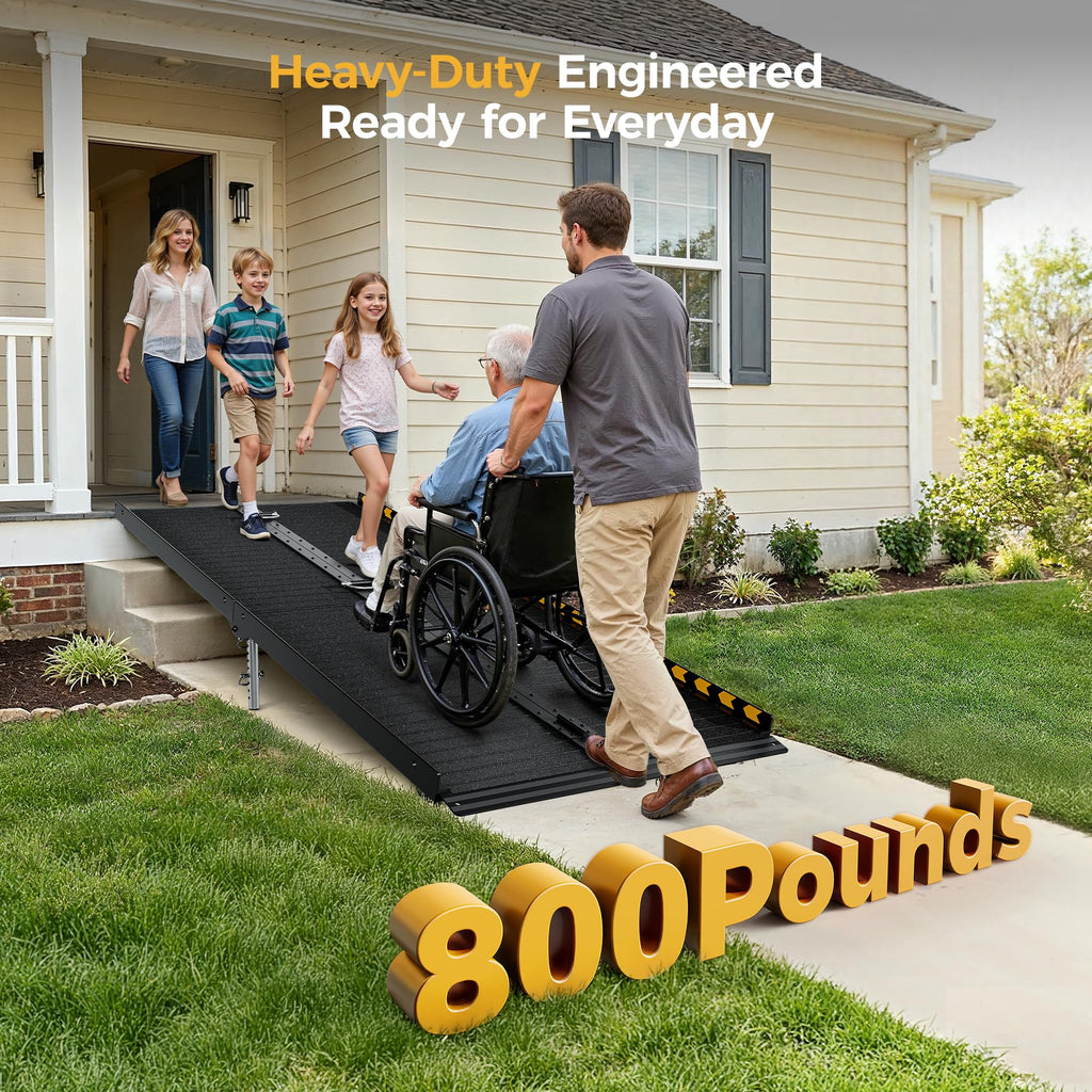 CAMMOO 6 FT Portable Wheelchair Ramp-800LBS Heavy-Duty, High-Strength Aluminum Alloy with 4 Adjustable Legs, 4 Wheels, Triple Anti-Slip and Seamless Design, Ideal for Home Steps, Threshold, Doorways