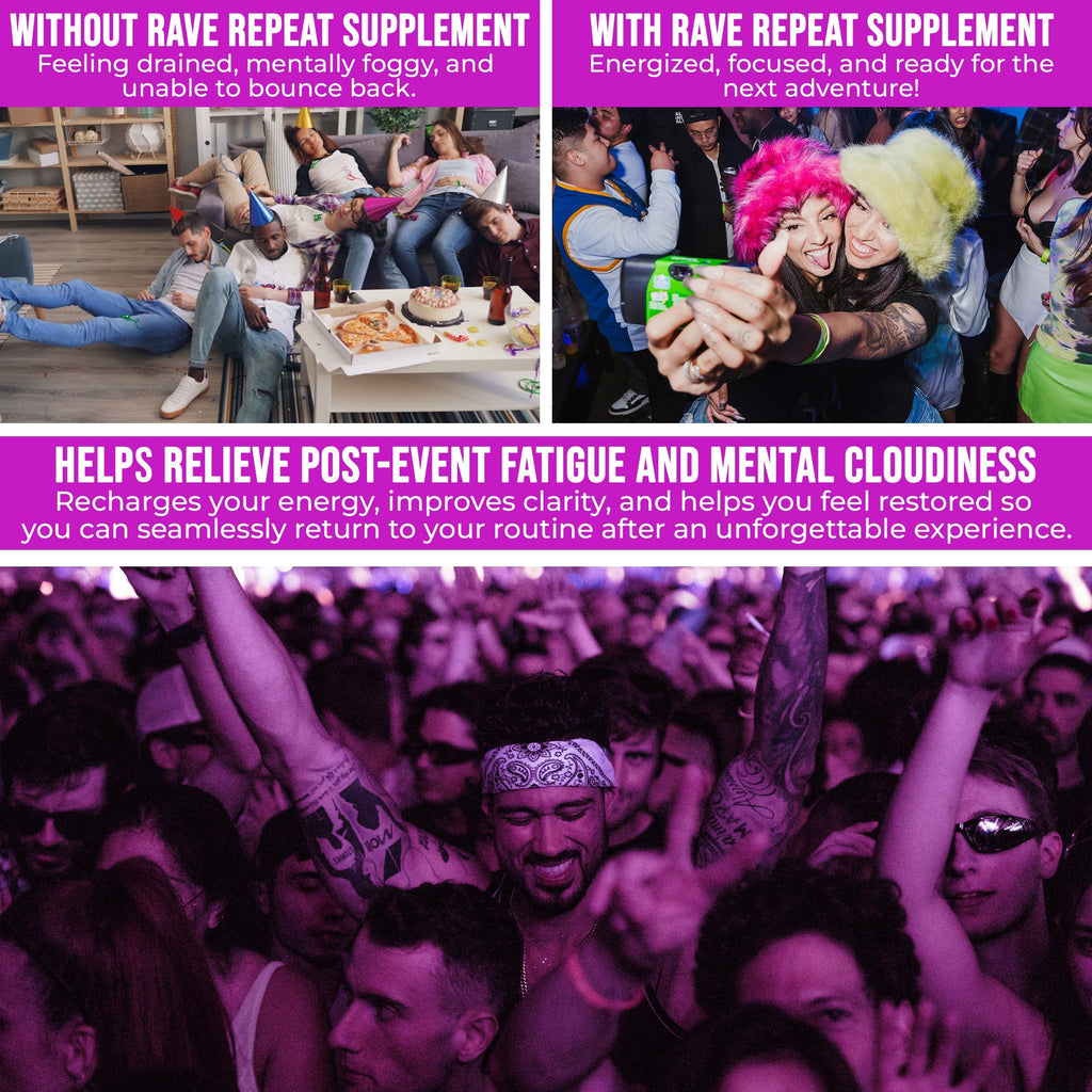 Pre-Rave Supplement - 5-HTP Free Rave Vitamins with CoQ10, Magnesium, Green Tea - Festival Essentials for Energy, Wellness & Jaw Support - EDM Party Gear for Men & Women - 40 Capsules