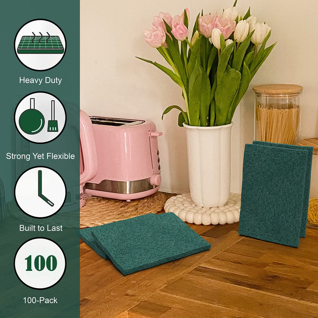 100 Pack Heavy Duty Scouring Pads 3x4 Inch – Green Scrubbing Pads, Non Scratch Bulk Scrub Pads for Kitchen, Dishes, Pots, Pans, Grill & Household Cleaning – Reusable Multipurpose Scrubber Pads