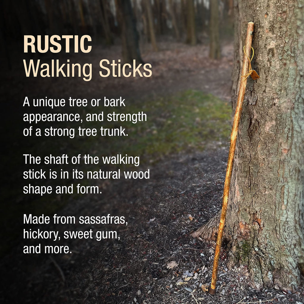 Brazos Rustic Wood Walking Stick, Hardwood, Traditional Style Handle, for Men & Women, Made in The USA, 48"
