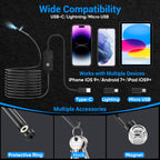 [Dual-Lens] Endoscope Camera with Light,1920P HD Borescope with 8+1 Adjustable LED Lights, IP67 Waterproof Endoscope with Semi-Rigid Snake Cable, Inspection Borescope for iOS and Android-16.4ft