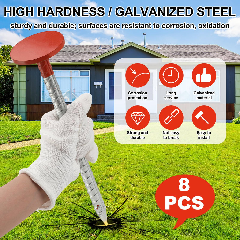 Otoolling 8 Pack 12 Inch Survey Marker Stakes Galvanized Rebar 1.35 lb Heavy Duty Hi Vis Property Line Marker Post for Paver Garden Lawn Landscape Edging Weed Barriers (Orange)