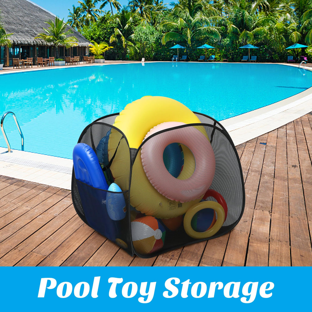Adnee Pool Toy Storage Bin-30'' x 30'' x 30'' Nylon Mesh Pool Organizer with Side Pocket-105 Gallon Quick Drying Pool Storage for Float, Beach Balls,Towel and Other Swimming Accessories