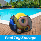 Adnee Pool Toy Storage Bin-30'' x 30'' x 30'' Nylon Mesh Pool Organizer with Side Pocket-105 Gallon Quick Drying Pool Storage for Float, Beach Balls,Towel and Other Swimming Accessories