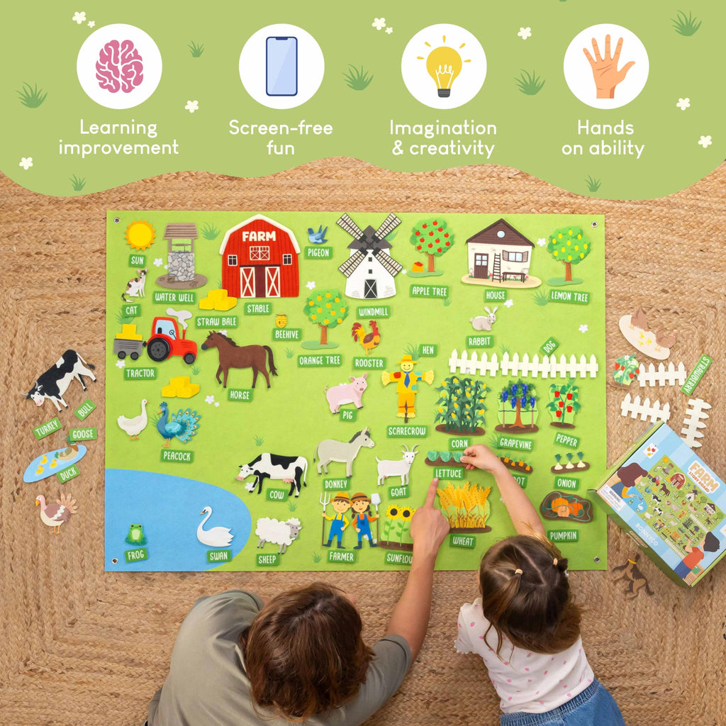 BONNYCO Felt Board for Toddlers with 92 Farm Animal Figures Montessori Toys