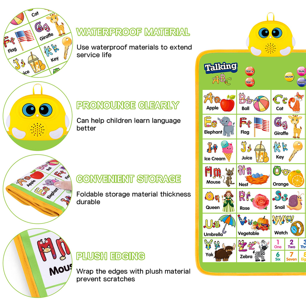 Electronic Alphabet Wall Chart, Talking ABC, 123s, Music Poster, Kids Montessori Toys for Toddlers 2-4, Interactive Educational Toddler Toy, Learning Gift for Age 1 2 3 4 5 Year Old Boys Girls - Green