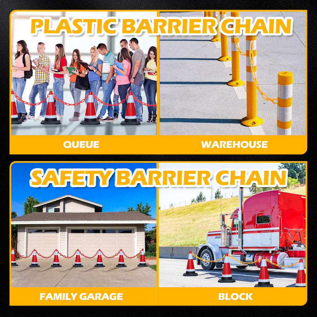 Ahniiqo 60 Feet Plastic Barrier Chain Black,2-Inch Link Diameter Safety Barrier Chain，Large Plastic Chain，8MM Plastic Barrier Chain，Plastic Chain Links