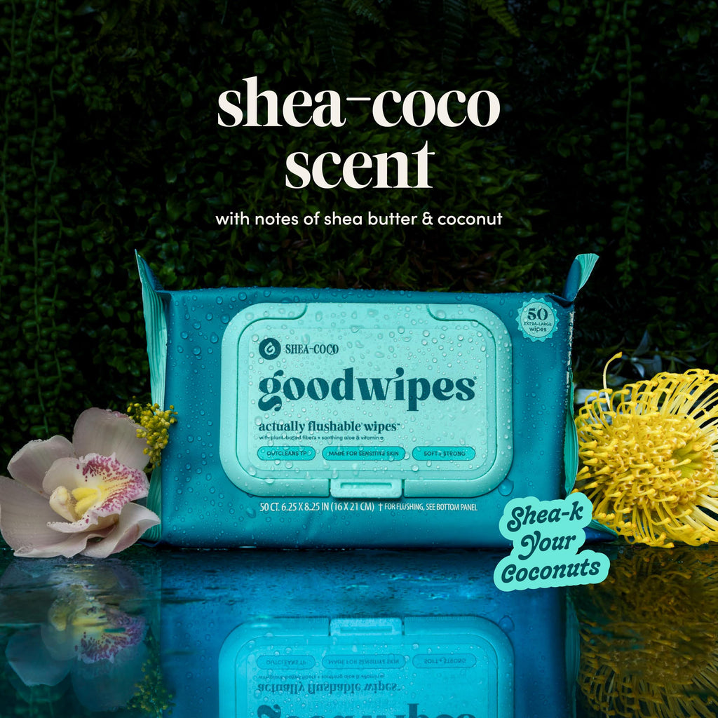 goodwipes Flushable Wipes - Shea-Coco, 153 Wipes (3 Pack + 3 Singles)