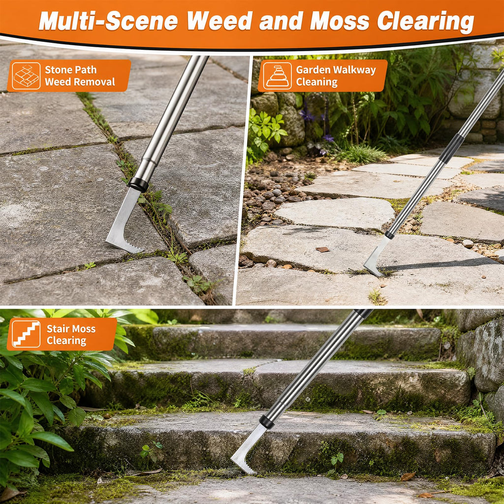 HORM 47.24'' Crack Weeder, Stainless Steel Manual Crevice Weeding Tool, Long Handle Weed Grabber Remover, L-Shaped Manual Weeder Puller, Durable Crevice Weeding Tool for Sidewalk Garden Lawn