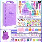 iBayda 92pcs 11.5 inch Girl Doll with Clothes Accessories and Closet Set Including Long Princess Dress Outfits Shoes Handbags Necklaces DIY Bead Stickers for Design Kit Girl Doll Dress Up