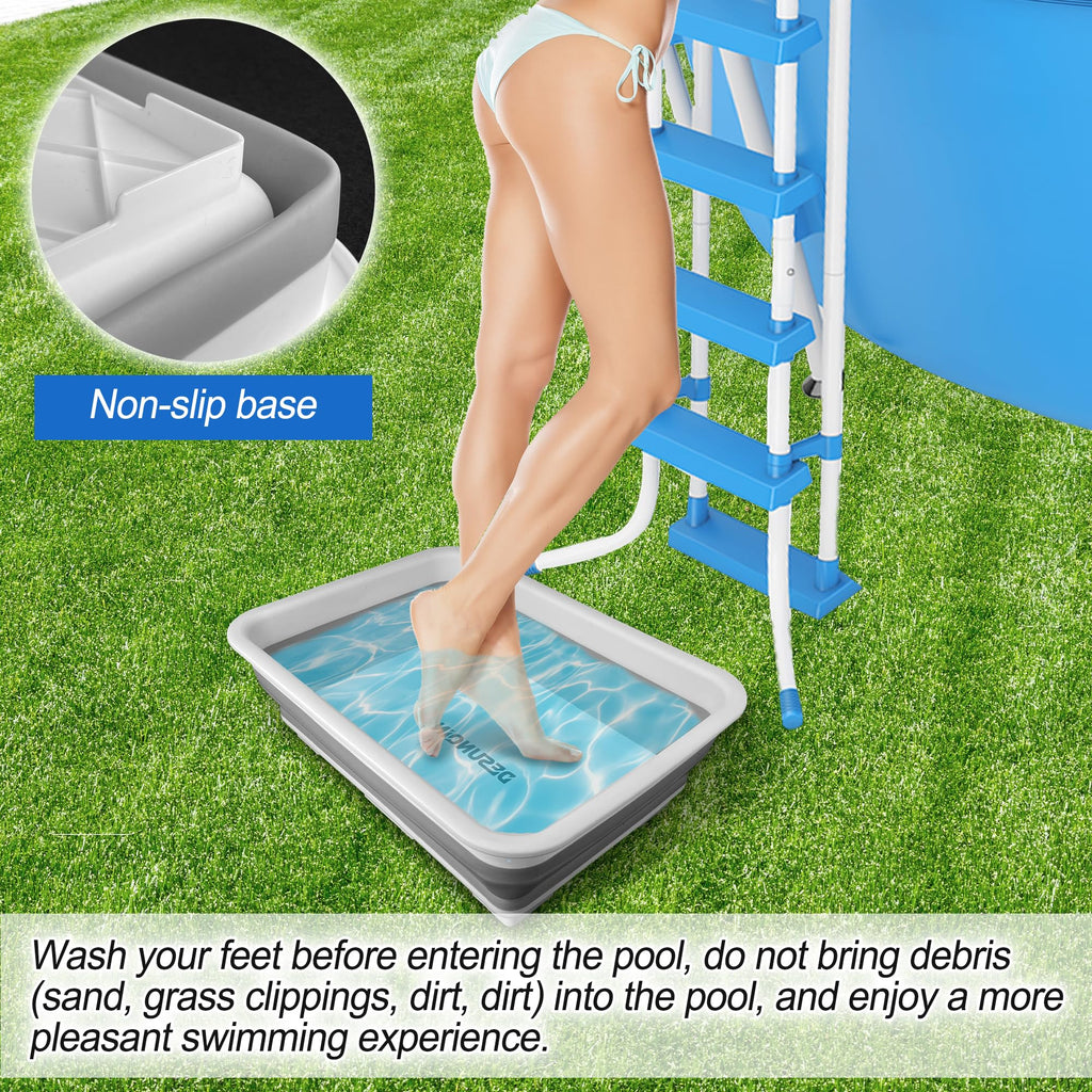 Desunqin 11.8" x 7.87" x 4.5" Pool Foot Bath Tray for Swimming Pool, Non- Slip Collapsible Foot Bath for Pool, Portable Foot Tub for Pool for Above Ground Pool Accessories, Rinse Feet Keep Pool Clean