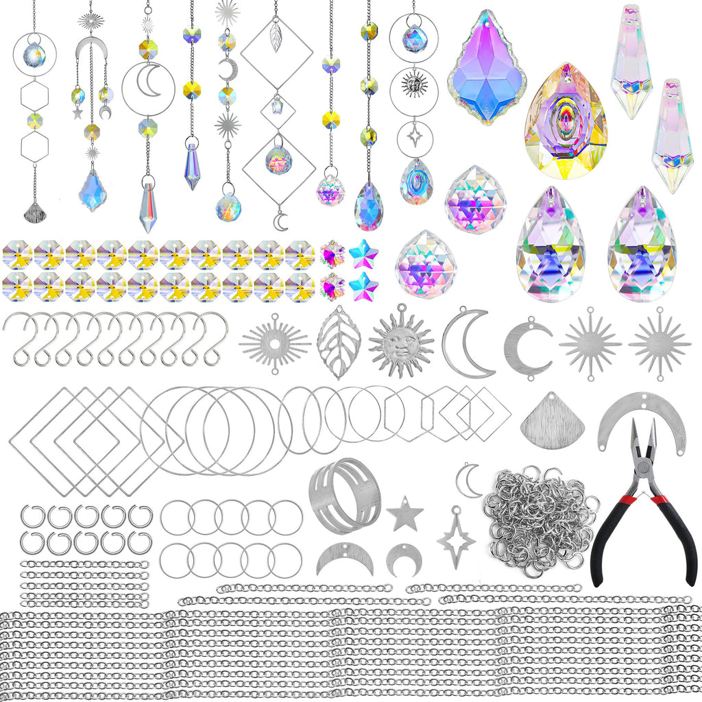 215pcs Crystal Suncatcher Craft Kit Rainbow Prisms Beads DIY Window Decor