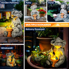 GIGALUMI Solar Garden Statues Bird Bath Elephant 9", Loving Elephant Decor, Yard Decorations Outdoor, Elephant Figurine Lights for Outside, Garden Decor Unique Housewarming Gifts for Women, Mom