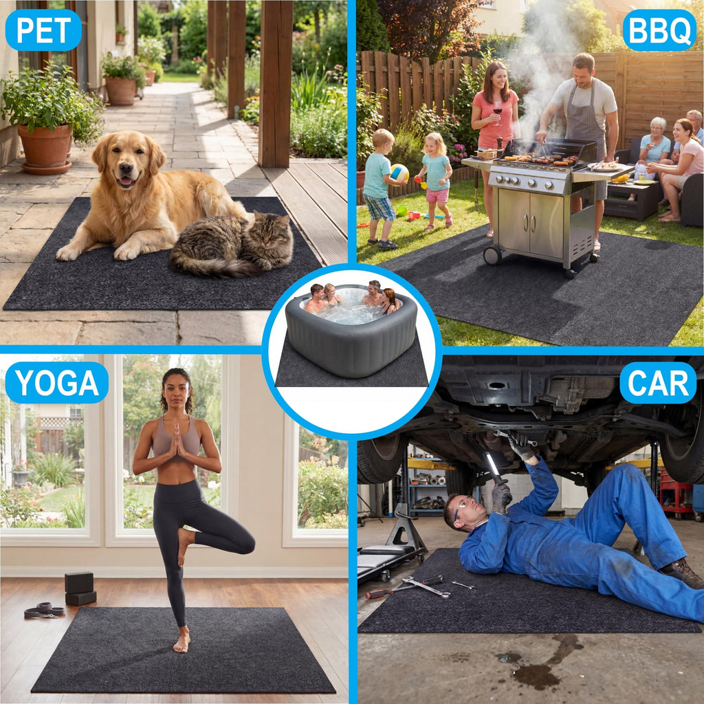 Upgraded 90 * 90 inch Square Hot Tub Mat, Extra Large Inflatable Hot Tub Pad Outdoor Indoor, Waterproof Slip-Proof Backing, Absorbent Spa Pool Ground Base Flooring Protector Mat