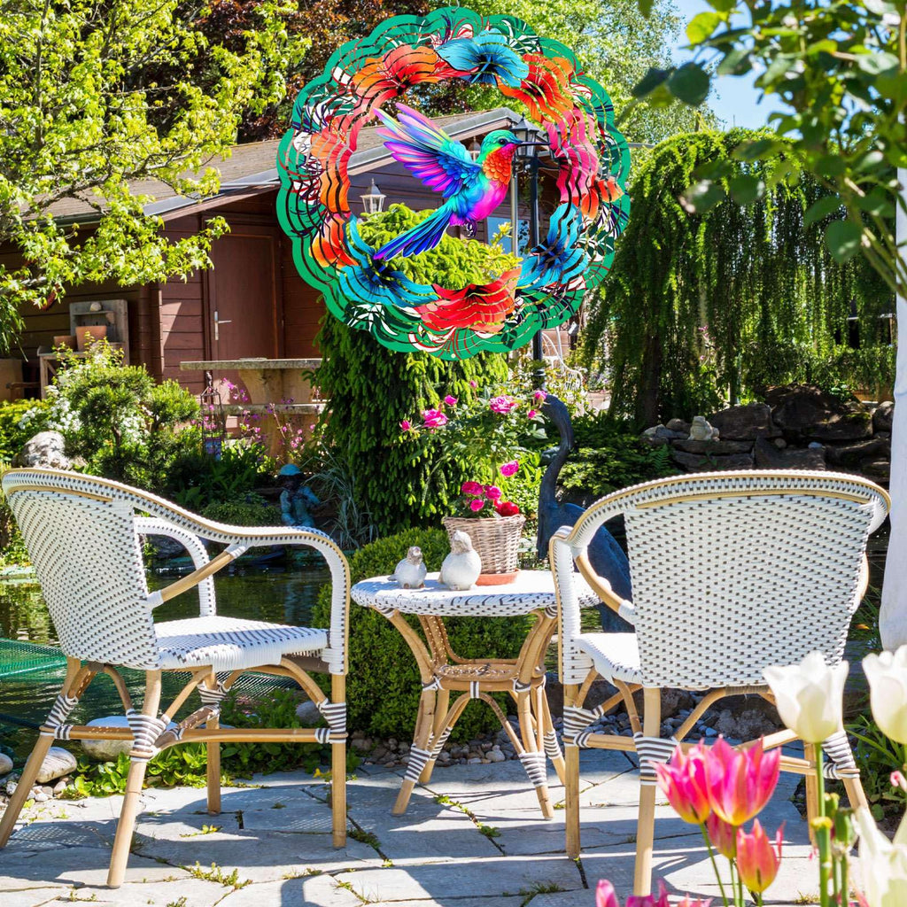 Hummingbird Wind Spinners Hanging Outdoor Decor, 12 Inch 3D Kinetic Yard Art Hummingbird Metal Sculpture Birthday Gifts for Bird Lovers, Mom, Women for Yard, Garden