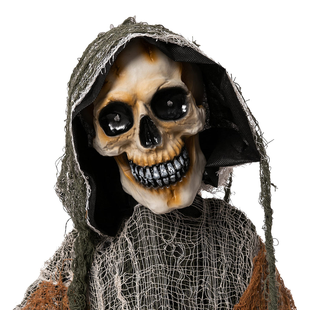 JOYIN Halloween Decorations Outdoor Life Size Animatronics Grim Reaper with Chain, Sound-Actived Party Decor with Creepy Sound, Scary Haunted House Props for Garden Yard Lawn