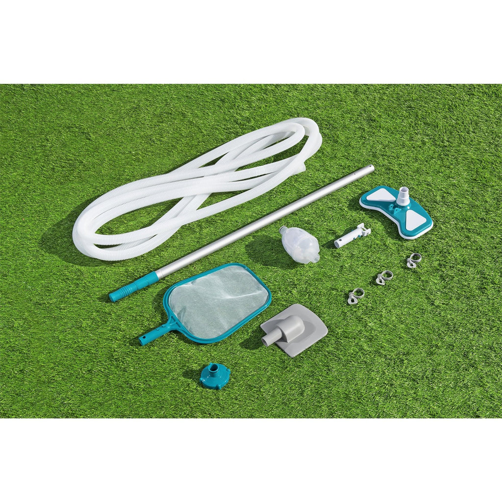 Bestway Flowclear AquaClean 110 Inch Pool Vacuum for 20 Feet Above Ground Pools with Removable Debris Bag, Suction Nozzle, Skimmer Head, and Adapters