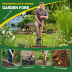 Pitch Fork for Garden, 4-Tines Garden Fork, 45-Inch Spading Fork, Heavy Duty Compost Digging Fork with Steel Handle and Enhanced D-handle, Orange
