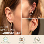 BESTEEL 13 Pairs Small Stud Hoop Earrings Set for Women, Gold Earrings Pack