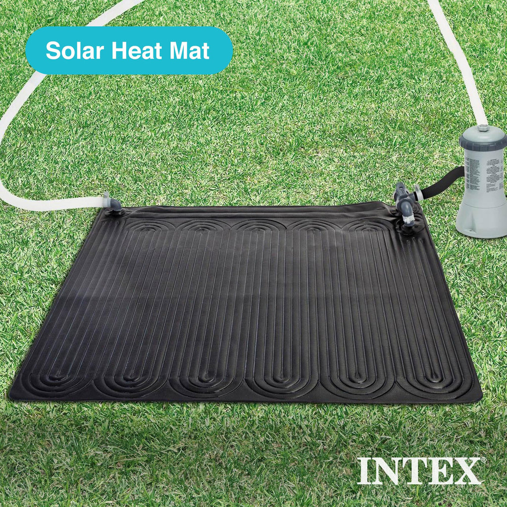 INTEX 47"x47" Solar Pool Water Heater Mat for 8,000 Gallon Above Ground Swimming Pool with Hose Attachment 2 Adaptors and Bypass Valve, Black (3-Pack)