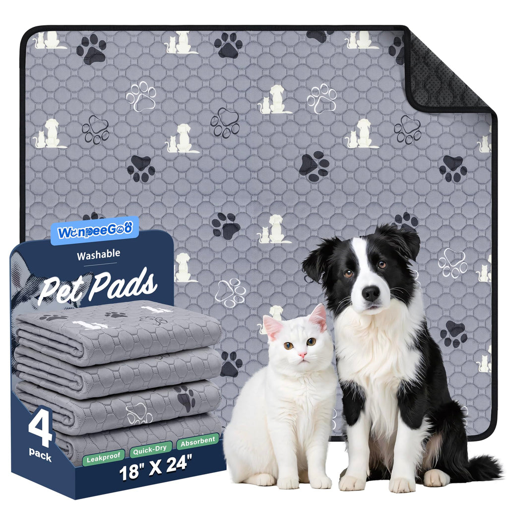 WanpeeGoo Washable Pee Pads for Dogs, Waterproof, 18 x 24 In, 4 Pack, Gray
