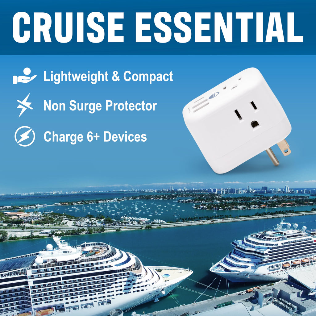 Cruise Approved Power Strip Foldable, Non Surge Protector Travel Power Strip, Multi Plug, 6 Outlets, 2 USB-A, 1 USB-C, & 3 AC Outlet for Carnival, Celebrity, Princess, & Major Lines in 2026 & 2027