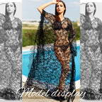 Mepase Boho Witch Lace Kimono Kaftan Dress Robe Beach Bikini Swimsuit,Black