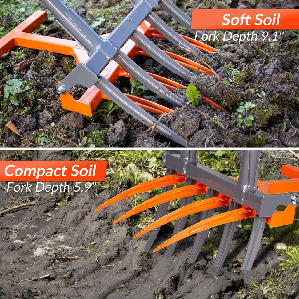Walensee Broadfork Garden Tool, 9 Tines Heavy Duty Broad Fork Hand Tiller, 2-in-1 Garden Pitchfork with Ergonomic U-Shaped Handle, Spading Digging Fork for Gardening, Cultivating
