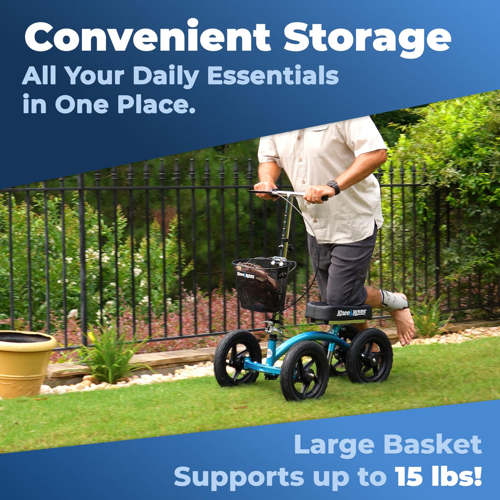 KneeRover Knee Scooter Basket Accessory with Convenient Handle - Knee Rover Basket Attachment Includes Universal Bracket Mount - Part Fits Most Knee Scooter Walker Models