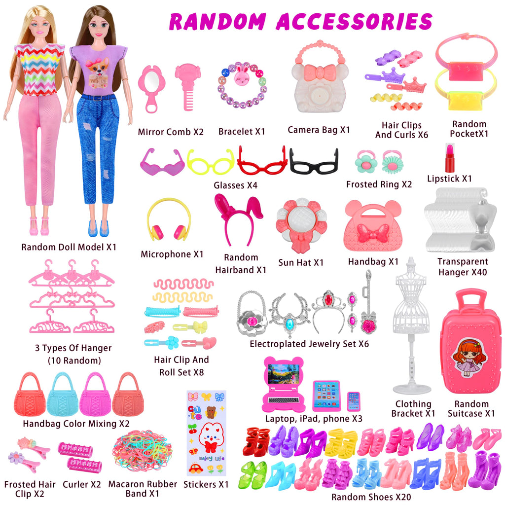 342 Pcs Doll Clothes and Accessories with Doll, Princess Gowns, Fashion Dresses, Top, Pants, Swimsuits, Shoes, Hangers and Other Accessories, Doll Playset Dress up Toy for Girls Toddlers Gift Toys