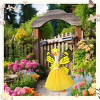 SilTriangle 5pcs Butterfly Porch Goose Outfit Costume Tutu Skirt Butterfly Wing Wand Flower Crown for 17‘' 23‘' Cement Goose(Yellow)