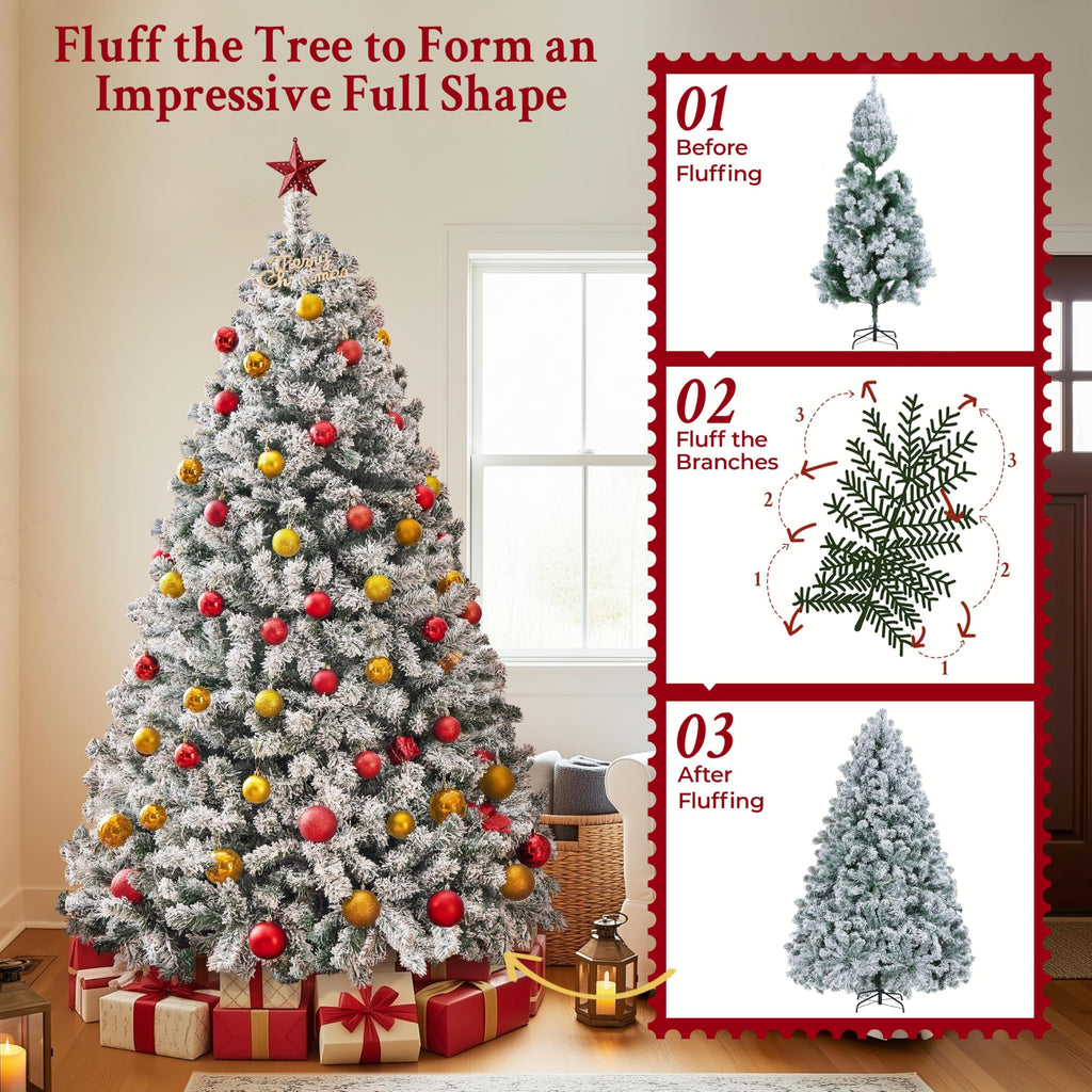 Yaheetech 6ft Pre-Lit Snow Flocked Artificial Christmas Tree, 250 Lights
